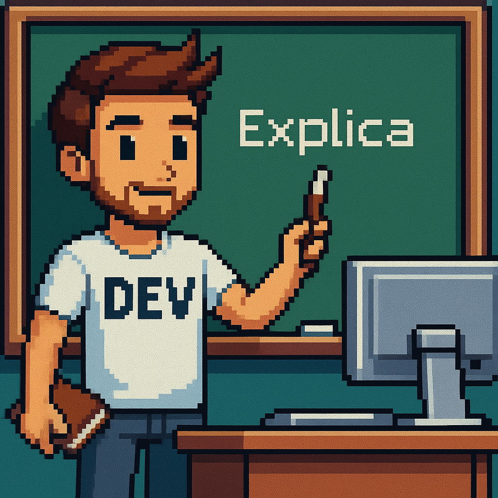 imagem do personagem do dev explica em pé em frente a uma lousa.