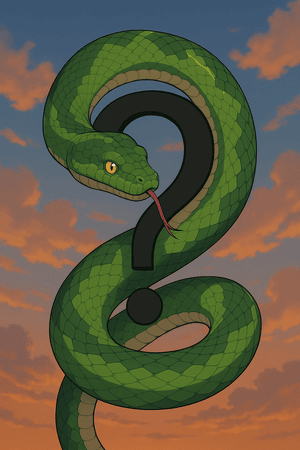 Cobra piton representando o ícone do python enrolada no símbolo de interrogação.