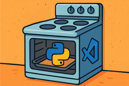Fogão do vs code cozinhando um script python.