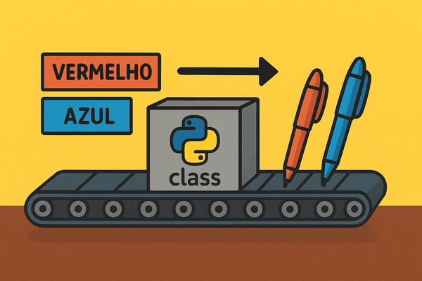 Fábrica de canetas python. Nessa fábrica temos uma esteira de produção, onde na esquerda entram cores e do lado direito saem canetas das respectivas cores.